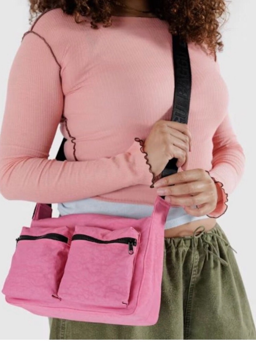 BAGGU Pink Crossbody Bag with Dual Front Zip Pockets